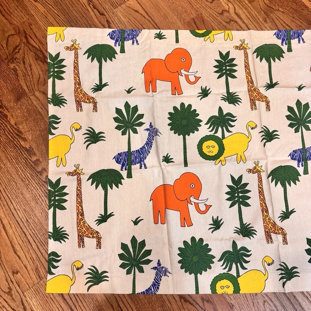 Vintage Mid Century Jungle Safari‎ Curtain Panels Set of 2 Elephants Lions Zebra